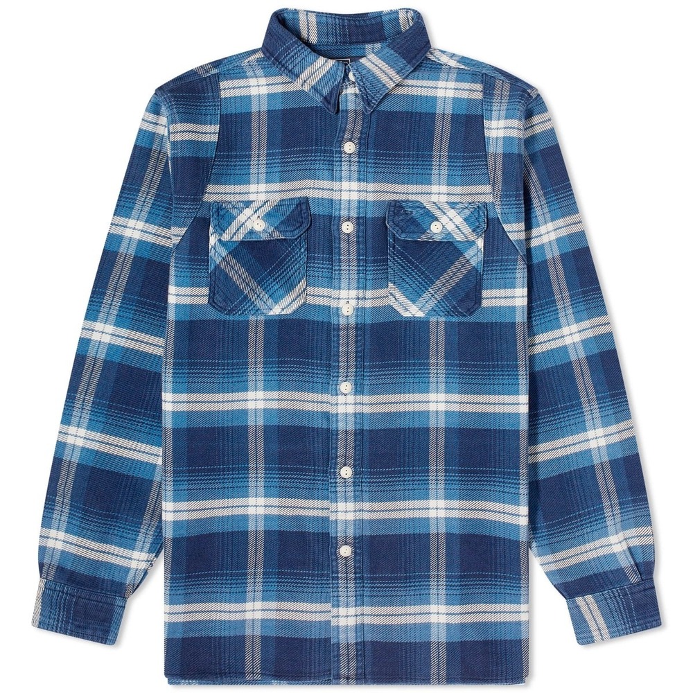Polo Ralph Lauren Overshirt Plaid Flannel Mens XL Classic Fit Indigo Work Shirt